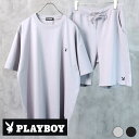 【送料無料】レディース SETUP セットアップ PLAYBOY プレイボーイ ワンポイント刺繍 半袖Tシャツ ハーフパンツ 上下セット カジュアル M L X...