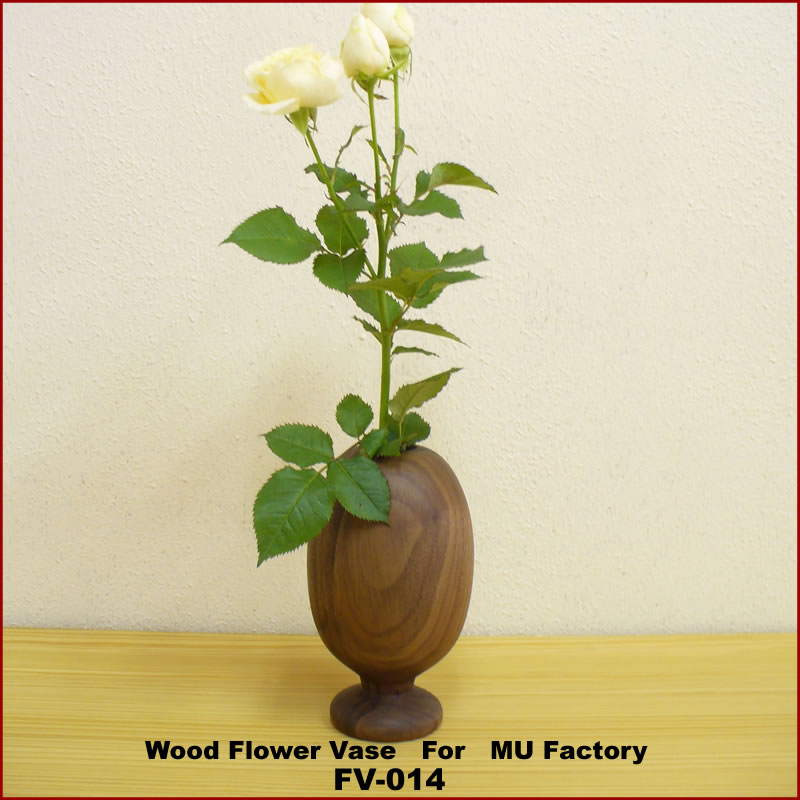 MU Factoryオリジナル/木製ウォールナット材のフラワーベース・グラス型花瓶 一輪挿し 花器 インテリア小物 置物