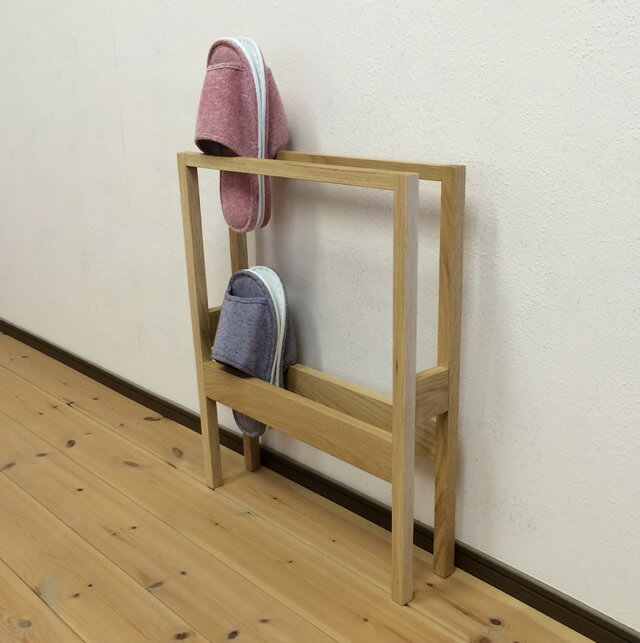 おしゃれな2段スリッパラック　オーク材