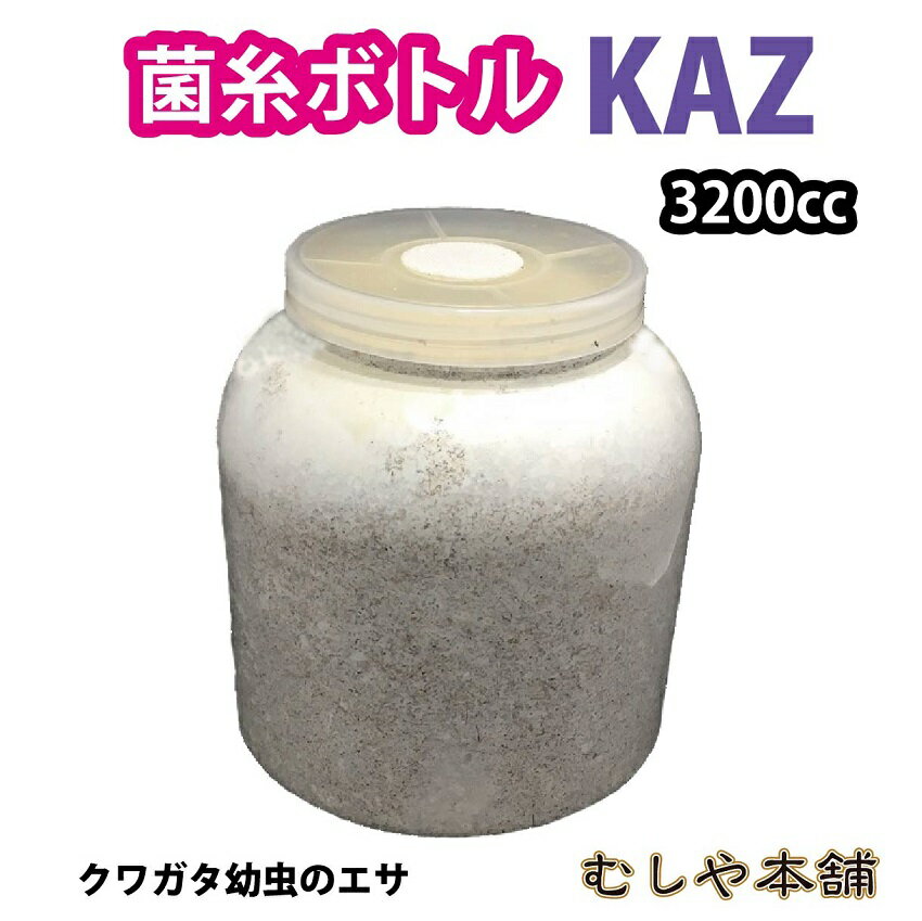 むしや本舗【トレハロース入り菌糸ボトル バイオパワーKAZ 3200cc 】菌糸ビン／クワガタ幼虫のえさ／クワガタ／幼虫／バイオパワーカズ