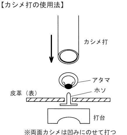 クラフト社 カシメ打 2サイズ 《 カシメ かしめ カシメ 打ち具 工具 ろうびき 蝋引き 工具セット 革 菱目打ち パンチ ポンチ 道具 初心者 工具 糸 革材料 》