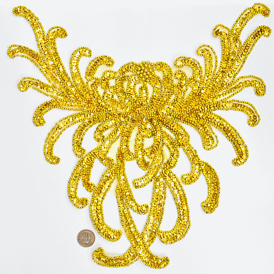 スパンコール モチーフ ワッペン ゴールド 約32cm 1枚 ■ 材料 スパン ビーズ キラキラ ポイントコスチューム チア バトン 新体操 手作り 手芸 ハンドメイド ■