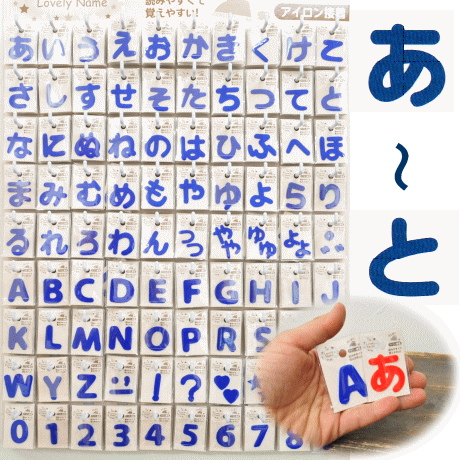 ラブリーネーム【青】 お名前ワッペン【あ～と】 アイロン接着可能。ひらがな、数字、アルファベット。  ...