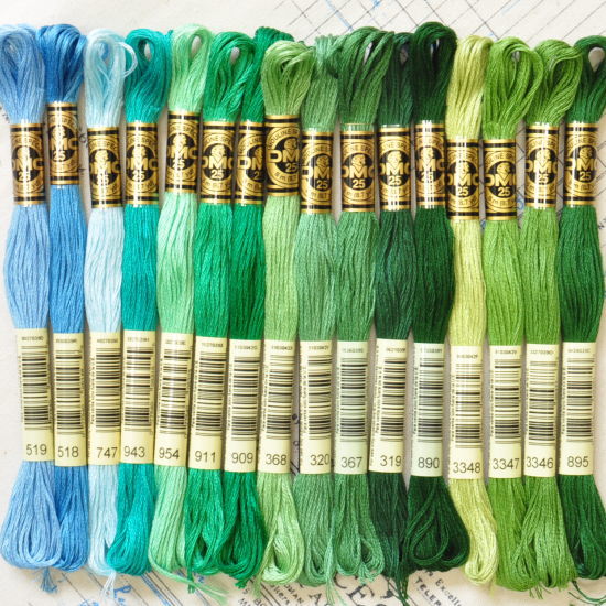 DMC社の刺繍糸 25番糸 グリーン系全17色から 《 刺しゅう 刺繍糸 ミサンガ 刺しゅう糸 マクラメ 》