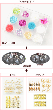 ガラスドーム&封入セット ピアスorイヤリング ゆうパケット送料無料 《 ネイルパーツ レジン UVレジン クラフト アクセサリーパーツ 手芸 型 ピアス イヤリングネックレス 枠 ドライフラワー あじさい 》