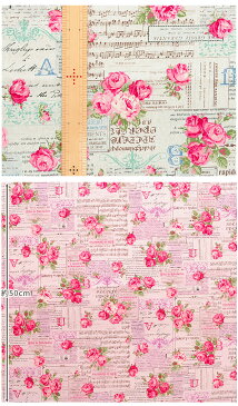綿麻キャンバス 生地 ローズ コラージュ 《 花柄 薔薇 ばら バラ 英字 ロゴ エンブレム 楽譜 音符 布 綿 麻 コットン リネン エプロン バッグ インテリア 雑貨 ハンドメイド 手芸 手作り 》