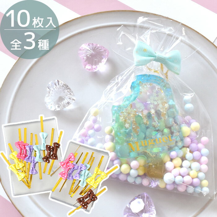 【先着150円OFFクーポン】ラッピング セット 2サイズ ビニールタイ10本 袋10枚 全3種 ■ ビニール袋 パッキング ビニタイ 針金 リボン 透明 ドッ...