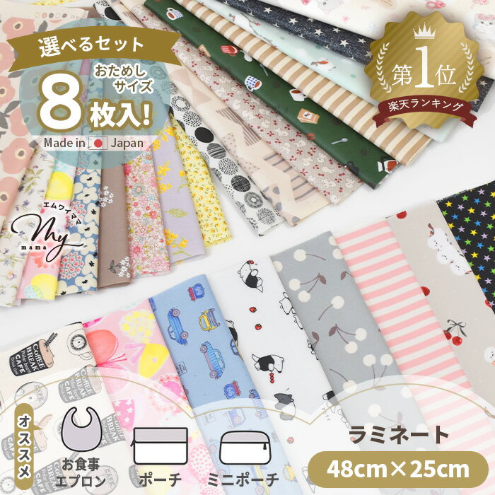 選べる ラミネート はぎれ アソート セット 約48×25cm 8枚 ■ カットクロス 布 ビニコ ビニールコーティング フラワー 花 花柄 リボン 動物 アニマル つや消し 綿 麻 綿麻 ミニポーチ お食事エプロン 小物 ハギレ ハンドメイド 手作り 手芸 ■