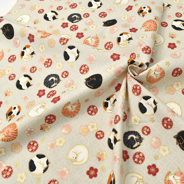 QUILT GATE キルトゲイト シーチング 生地 ネコ × うめ 百華繚蘭 いとおかし ■ 花...