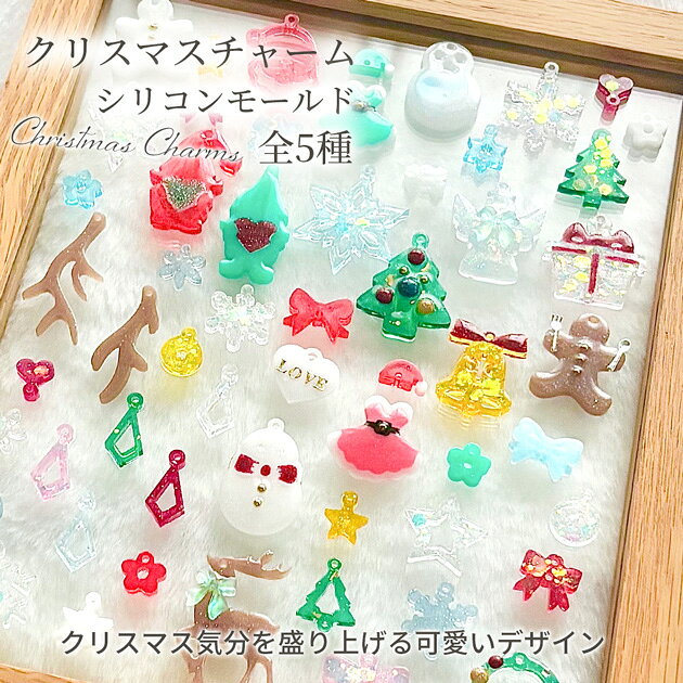 シリコン 型 モールド カン付き クリスマス チャーム 全5種 ■ シリコンモールド Xm...