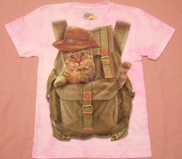 横浜最新 訳あり 可愛い猫ちゃんとリュック♪魅惑の夜光Tシャツ ピンク 絞り柄 M, L, 送料無料80