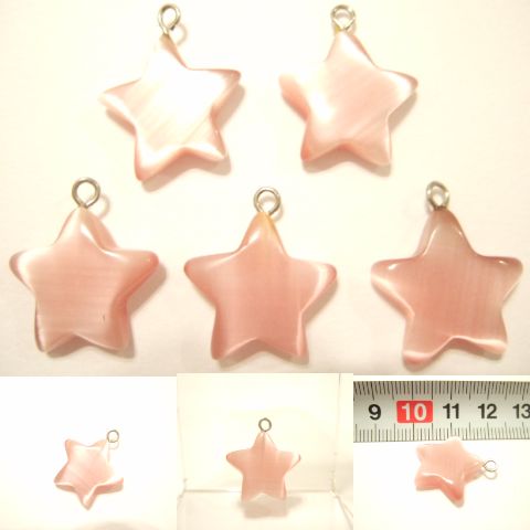 横浜最新 猫目石ピンク星♪魅惑のスターペンダントパーツ5個セット メンズレディース 送料220円ネックレス アクセサリーパーツ部品卸し137