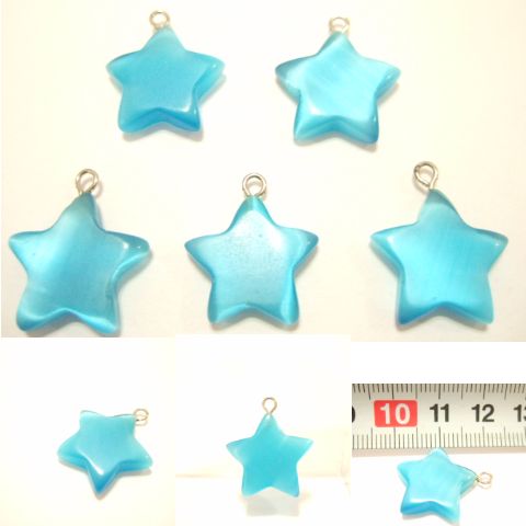 横浜最新 猫目石ブルー星♪魅惑のスターペンダントパーツ5個セット メンズレディース 送料220円ネックレス アクセサリーパーツ部品卸し137