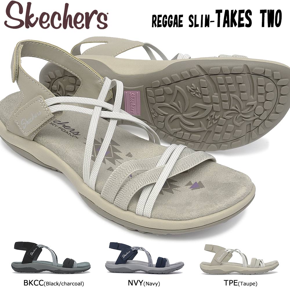 スケッチャーズ レディース サンダル 163112 ストラップ ペタンコ スポーツサンダル SKECHERS Reggae Slim - TAKES TWO コンフォート フラット