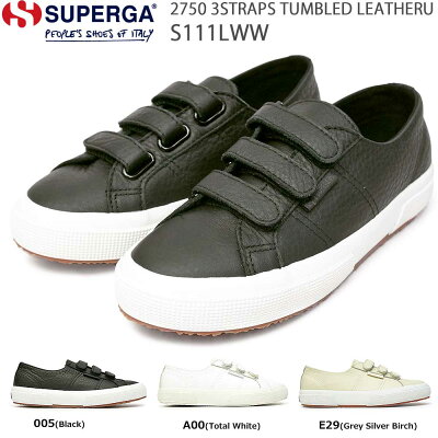 【12/1限定】抽選で最大100%ポイントバック!スペルガ スニーカー S111LWW 2750 3STRAPS TUMBLED LEATHERU ベルクロ メンズ レディース レザー 本革 SUPERGA