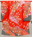 七五三 7歳用女の子高級着物◆赤色系　しぼり柄　鞠に桜◆sdss002