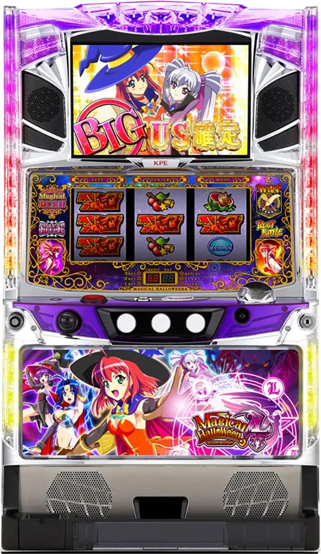 商品について メーカー KPE 型式名：マジカルハロウィン4KA タイプ：ART 備考 【5号機】 ボーナス仕様 BIG BONUS：60ゲーム REG BONUS：30ゲーム 出玉率(％)：97.4 98.6 100.5 104.2 108.1 113.2 ボーナス＋ART確率：1/166.5 1/161.8 1/162.1 1/150.7 1/150.1 1/132.7 CZ「どっか～ん★チャレンジ」：15ゲーム間のART自力突入のチャンスゾーン。カボチャ図柄揃いでARTセット数をストック。赤7図柄揃いで擬似ボーナス＋ART確定。 ART「マジカルラッシュ」：1セット40G＋α・1ゲーム約2.0枚純増のARTで、継続システムはゲーム数上乗せ＋継続抽選+セットストック型。 ART中「マジカルアタック」：ARTゲーム数上乗せゾーンで、最大継続率は90％。 ART中「カボチャンス」：ARTセット数上乗せゾーンで、カボチャ図柄揃いの度にARTをストック。 ART中「暴走覚醒ラッシュ」：10ゲーム＋α継続する上乗せゾーンで、毎ゲームのゲーム数上乗せの他にARTのセットストックや擬似ボーナスのストックが期待できる。 天井について：最大777ゲーム消化で、擬似ボーナス当選が確定する。 セット内容 ・コイン500枚 ・ドアキー ・設定キー ・音量調整ボリューム加工 ※ボリューム加工は上部のスピーカーのみです。下部・低音はボリューム加工をしていないため音が出ないようにしております。 ・家庭用電源（100Vの機種はそのままで、24Vの機種はトランスをお取り付け） ・簡易説明書 ＜その他注意事項＞ ・商品はホールで使用された中古実機となりますので、外装内装リールパネルその他各パーツには経年劣化、凹凸、キズ、汚れ、サビ、メッキの剥がれ、焼焦げ後等がある場合もございます。 ・商品到着後1週間以内の初期不良に関しましては無料で対応させて頂きます。 これ以降の故障や部品交換などの対応は有料となります。 ・お客様側での改造等の理由による故障は対象外とさせて頂きます。 ・交換できない電球やLEDの変色などは、保証の対象とはなりません。 ・受注発注品の為キャンセルはお受け出来ません。 ・「離島」は商品を発送出来ません。