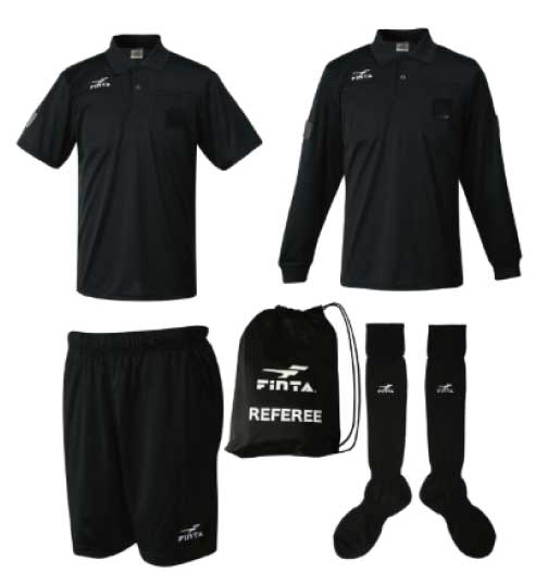 サッカー:FINTA フィンタ フットサル レフリー 4点セット FT6511 レフェリー/審判/フェアプレイ 半袖 長袖 パンツ ソックス ブラック【 ナカジ...