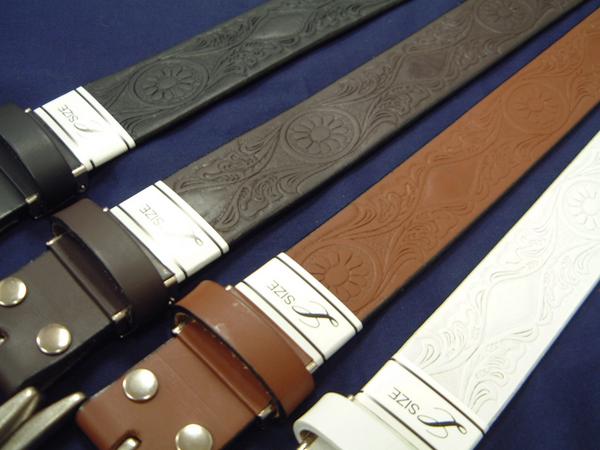 35mm幅 型押しレザーベルト 全4色 ロングサイズ