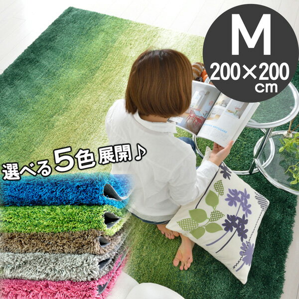 【新生活】グラデーション ラグ ラグマット シャギー 200×200 防カビ リビング 模様替え 防虫 ロングパイル 絨毯 じゅうたん カーペット 正方形 厚手 春夏 通年 オールシーズン おしゃれ モダン ホットカーペット 床暖房対応 新生活 グランド【ni】
