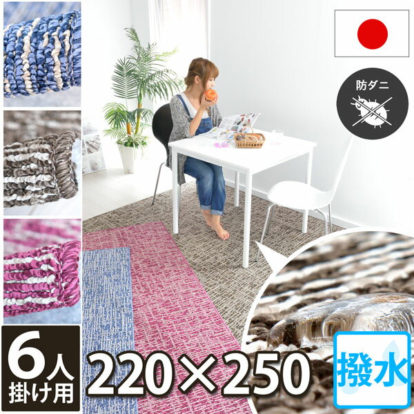 【完売】ダイニングラグマット 220×250（6人掛け用）フロア マット 撥水カーペット デザインラグ（防汚・防ダニ・抗菌・ホットカーペット対応・床暖房対応）ネイビー ブラウン ワイン オールシーズン対応 食事 食べこぼし マット モダン 北欧 ラグ 日本製 ピルディ