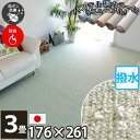 新生活 カーペット 撥水加工 3畳 176×261cm フローリング 3帖 ラグ 絨毯 ベージュ ブラウン ローズ グリーン ブルー こぼしても安心 ホットカー...
