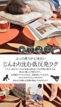 低反発 ラグ リーフ柄 ホットカーペット対応ラグ 約2畳 185×185 正方形 洗える ラグカーペット 床暖房対応 あったかラグ ブラウン オシャレインテリア 北欧 モダン 子供部屋 ラグマット 春夏用 ふかふか アネス