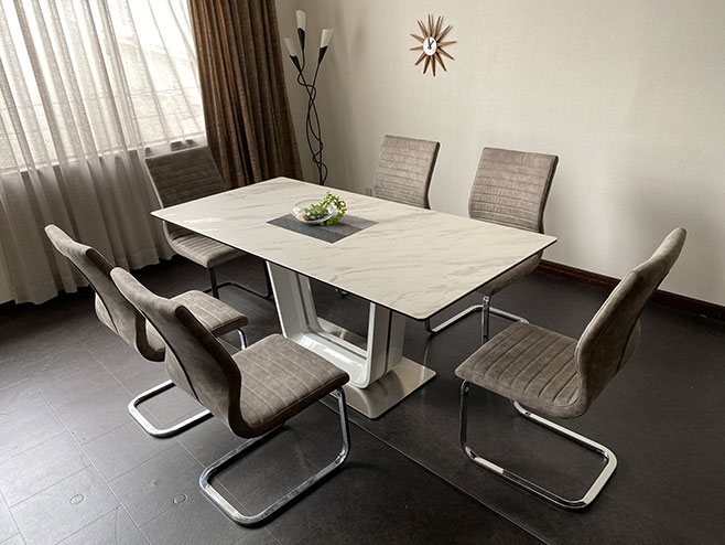 10%offクーポン配布中 セラミック ダイニングセット 7点 180cm 6人用 スペインセラミック セラミックテーブル ダイニングチェア カンティレバー バロッグ/トリノ【RCP】 [2]