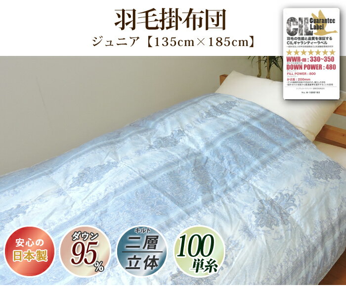 掛け布団 羽毛布団 ポーランド産 484dp 1.0kg ジュニア 綿100% 135×185cm ホワイト マザーグース 95% 二層立体 プラチナ 100単糸 シャーロットII 日本製 送料無料 【工場直接出荷】【代引き不可】 3