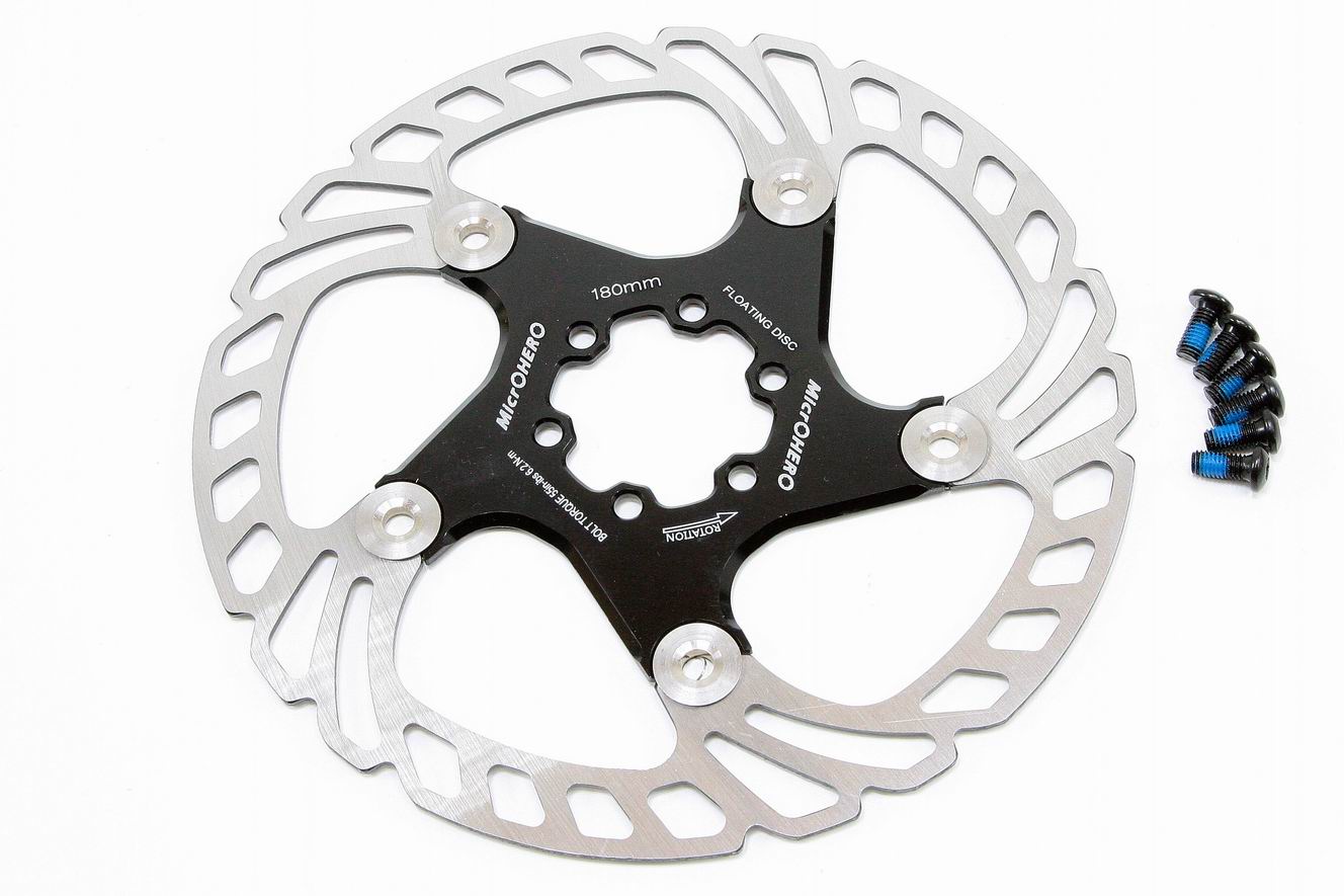 【即納】【超軽量107g】【MTB/ROAD 両用】MicrOHERO 2ピース F1 フローティングディスク ローター 160mmサイズ 1枚 ブラック ステンレス／マグネシウム合金