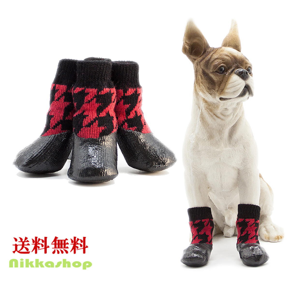 楽天nikkashop犬 靴下 防水 滑り止め ゴム底 滑り止め ロング 脱げない マジックテープ 千鳥格子レッド XS-XL 小型犬 中型犬 犬用雨靴 晴雨兼用 軽量 歩きやすい 疲れない