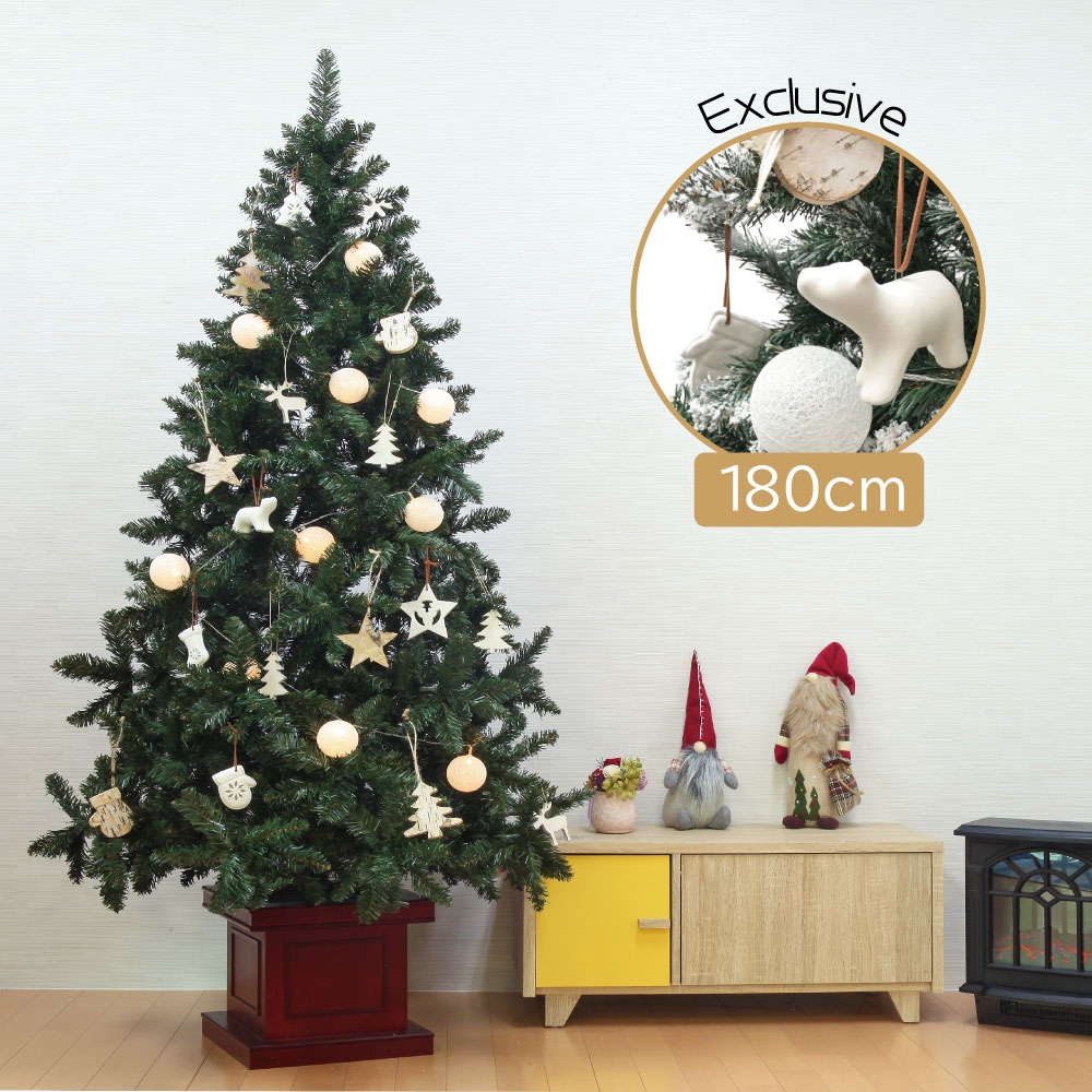楽天恵月人形本舗クリスマスツリー 北欧 おしゃれ LED ウッドベースツリー exclusive 180cm オーナメント 飾り セット LED