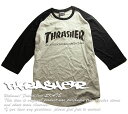 Thrasher (XbV[) OTVc  Mag Logo Raglan 3/4 T-shirt Grey/Black XP{[ SK8 XP[g{[h