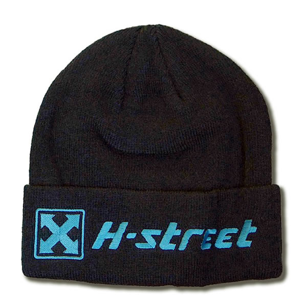 H-Street Skateboards (エイチストリート) ニットキャップ 帽子 ビーニー Mark Logo Fold Knitted Beanie Black/Blue Logo スケボー SKATE SK8 スケートボード