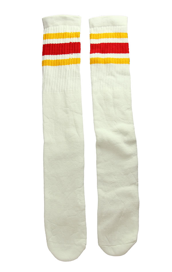 SkaterSocks O\bNX C jp \bNX XP[g XP{[ `[u\bNX Knee high White tube socks with Gold-Red stripes style 3 (25C`) SKATE SK8