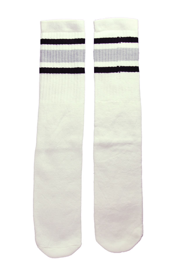 SkaterSocks O\bNX C jp \bNX XP{[ `[u\bNX Knee high White tube socks with Black-Grey stripes style 3 (22C`) SKATE SK8