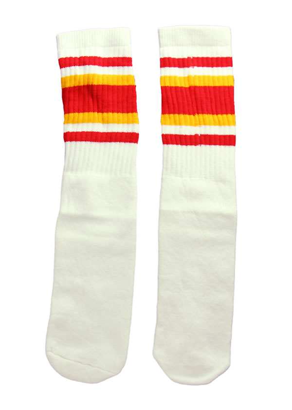 SkaterSocks ロングソックス 靴下 男女兼用 ソックス スケート スケボー チューブソックス Mid calf White tube socks with Red-Gold stripes style 4(19Inch)19インチ SKATE SK8 HARD CORE PUNK ハードコア パンク HIPHOP ヒップホップ サーフ レゲエ スノボー