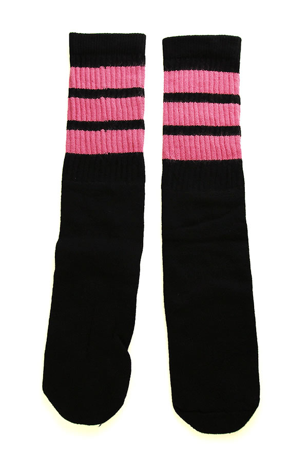 楽天スケボーウェア NINJAXSkaterSocks ロングソックス 靴下 男女兼用 ソックス スケート スケボー チューブソックス Mid calf Black tube socks with BubbleGum Pink stripes style 1（19Inch）19インチ SKATE SK8 HARD CORE PUNK ハードコア パンク HIPHOP ヒップホップ サーフ レゲエ スノボー