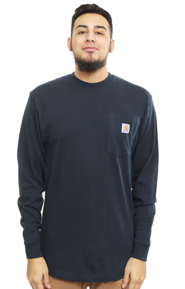 CARHARTT (カーハート) US企画 ロンT ロングTシャツ 長袖 K126 Loose Fit Heavyweight Long-Sleeve Pocket T-Shirt Navy ポケット付き 無地