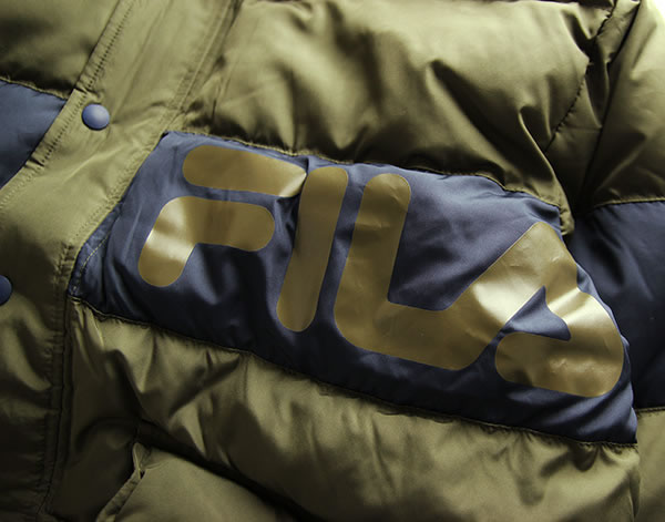 FILA Heritage (フィラ) ダウンジャケット フード付き コート Hood Down Jacket Khaki×Navy スケボー