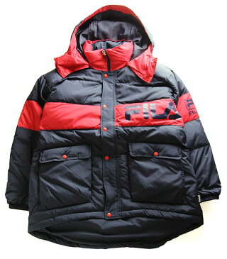 FILA Heritage(フィラ)ダウンジャケット フード付き コート Hood Down Jacket Navy×Red スケボー SKATE SK8 スケートボード PUNK パンク HIPHOP ヒップホップ SURF サーフ スノボー スノーボード Snowboard NINJA X