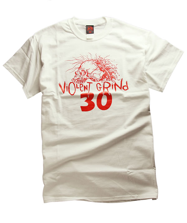 VIOLENT GRIND Tシャツ 半袖 バイオレントグラインド Skull30 LOGO T-shirt White/Red スケボー SKATE SK8 スケートボード HARD CORE PUNK ハードコア パンク HIPHOP ヒップホップ SURF サーフ スノボー スノーボード Snowboard NINJA X