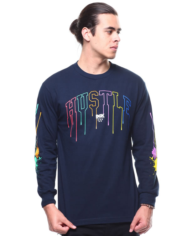 DGK (ディージーケー) ロンT ロングTシャツ 長袖 Dripped Long Sleeve T-Shirt Navy スケボー SK8 SKATE スケートボード