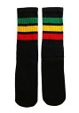 SkaterSocks キッズ 子供 ロングソックス 靴下 ソックス スケート スケボー チューブソックス Kids Black tube socks with Green-Gold-Red stripes style 1 (14インチ) ラスタ レゲエ SK8 SKATE