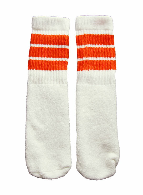 SkaterSocks ベビー キッズ 赤ちゃん 子供 ロングソックス 靴下 ソックス スケート スケボー チューブソックス Kids White tube socks with Orange stripes style 1（10インチ）10 Inch BABY-KIDS Striped SKATE SK8 PUNK パンク HIPHOP ヒップホップ サーフ レゲエ