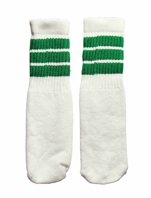 楽天スケボーウェア NINJAXSkaterSocks （スケーターソックス） ベビー キッズ ロングソックス 靴下 ソックス 赤ちゃん Kids White tube socks with Green stripes style 1 （10インチ）