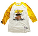 NINJA X(ニンジャエックス)Champion ベースボールシャツ 8分袖 ラグランTシャツ Original Baseball Shirt Raglan sleeve 2019 チャンピオン(USライン)(T137)WHITE × C GOLD スケボー SKATE SK8 スケートボード HARD CORE PUNK パンク HIPHOP ヒップホップ レゲエ