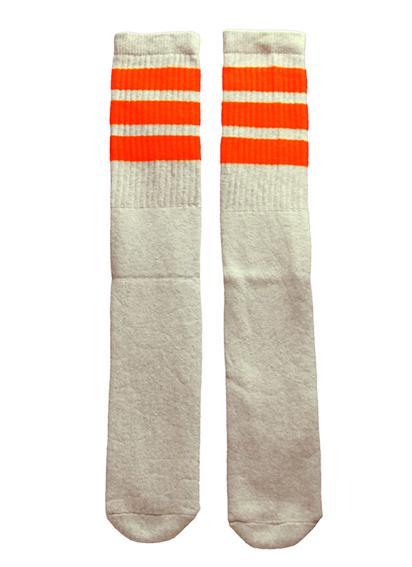 楽天スケボーウェア NINJAXSkaterSocks （スケーターソックス） ロングソックス 靴下 男女兼用 ソックス チューブソックス Knee high Grey tube socks with Orange stripes style 1 （22インチ） スケボー SK8 SKATE スケートボード