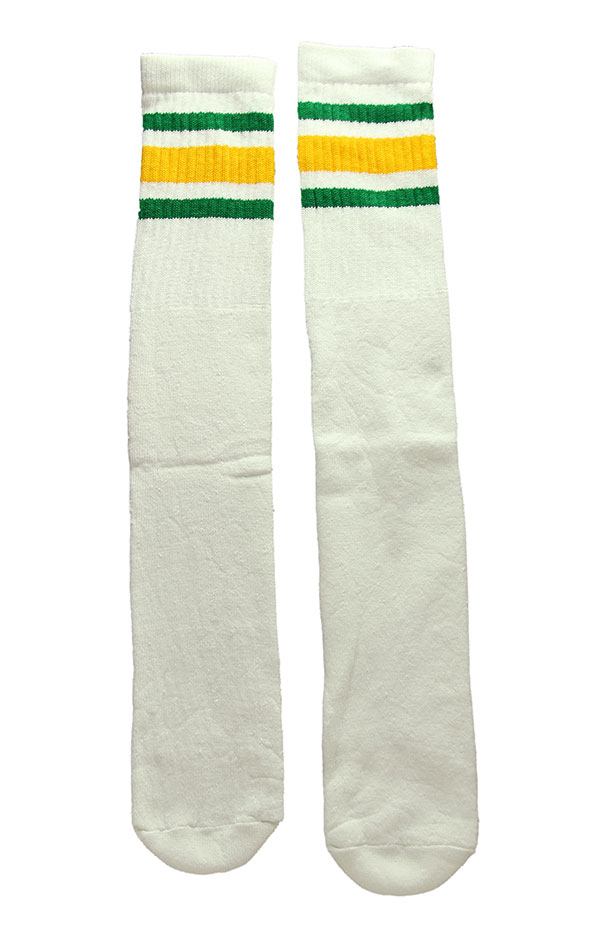 SkaterSocks O\bNX C jp \bNX XP[g XP{[ `[u\bNX Knee high White tube socks with Green-Gold stripes style 3 (22C`) SK8 SKATE XP[g{[h