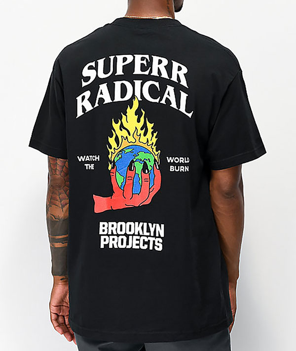 Brooklyn Projects x Superrradical(ブルックリン・プロジェクツ/スーパーラディカル)Tシャツ Burn T-Shirt Black スケボー SKATE SK8 スケートボード HARD CORE PUNK ハードコア パンク HIPHOP ヒップホップ SURF サーフ レゲエ reggae スノボー スノーボード